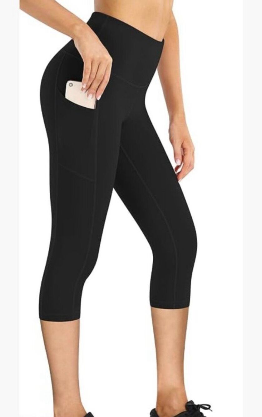 Heynuts black 20”crop athletic high rise pocket leggings M
